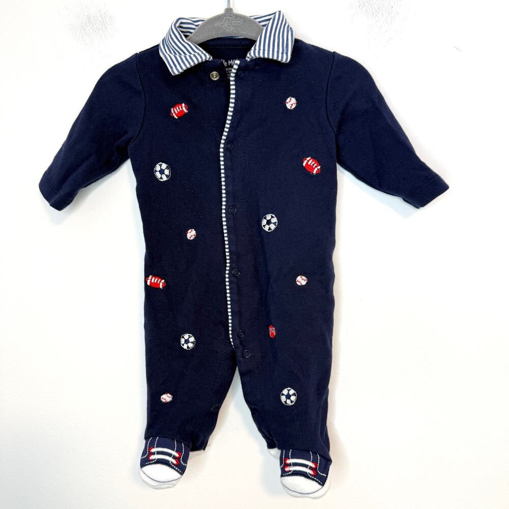 Little Me Sports Football Baseball Soccer Onesie One Piece In Navy Size Newborn